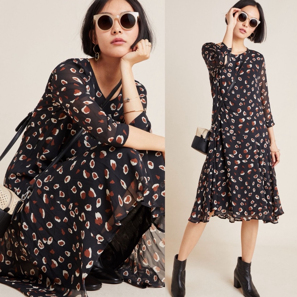 HTF Anthropologie Sakura Geo-Print Midi Dress